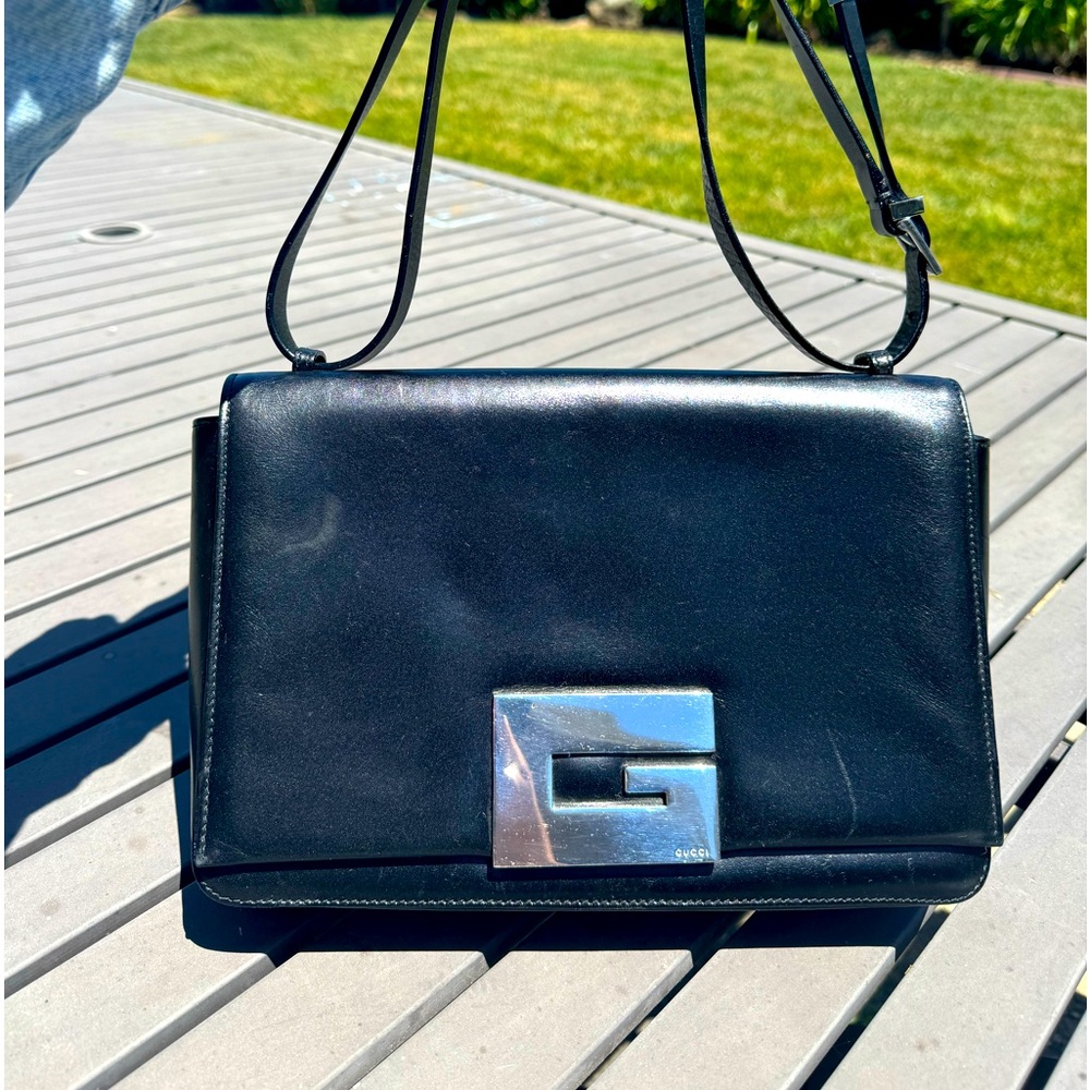 Vintage Gucci Big G Mini Shoulder Bag Black Leather